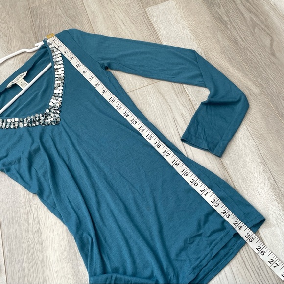 Abercrombie & Fitch Top sequin v neck long sleeve womens Blue (small) vintage - Picture 6 of 6